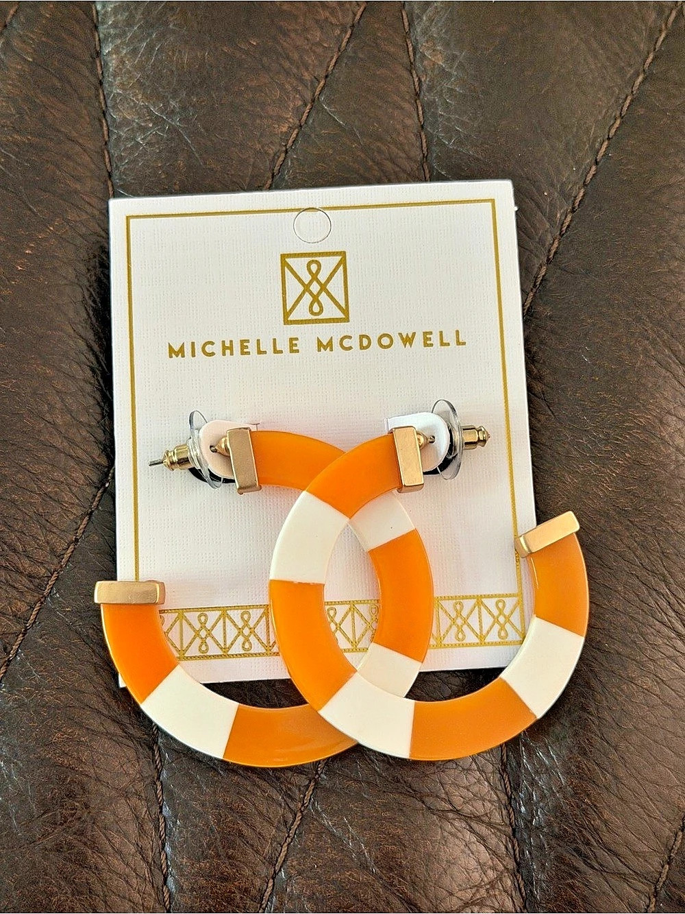 Michelle McDowell Melody Large Earrings Color Block Orange & White hoops
